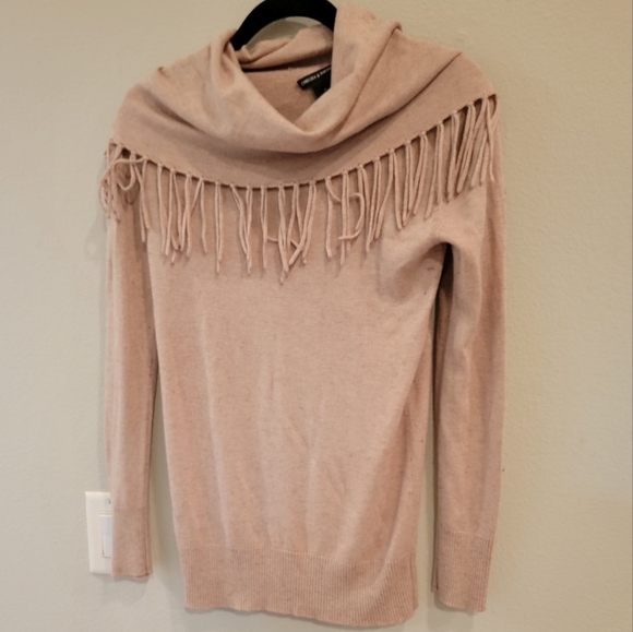 Chelsea & Theodore Wool Blend Beige Sweater Fringe Cowl Neck Size Small - Picture 1 of 15